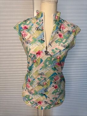 San Soleil Golf Tropical Print Zip-Front Camisole in Multi 1322